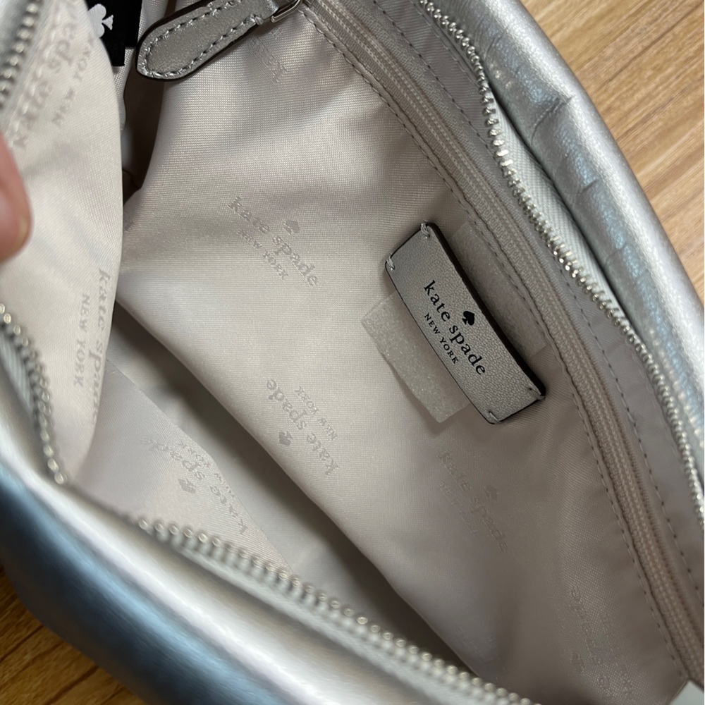Kate Spade Anya metallic silver crossbody clutch NWT vegan leather chain bag - Picture 7 of 15